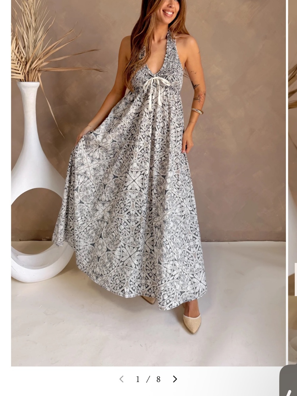 Lizard Thicket White and Gray Halter Maxi Dress